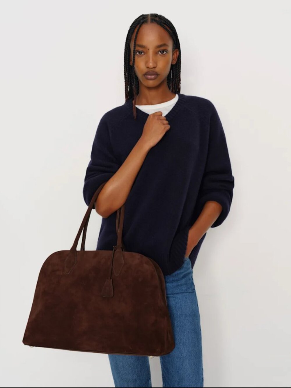 NWT Reformation Oversized Seraphine Tote Bag Brown Espresso Suede - Picture 9 of 12